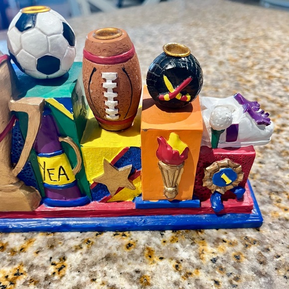 Vintage 1995 Sports Hanukkah Menorah Hand painted 10.5” x 2”x 5” - Picture 3 of 16